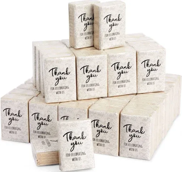 Sparkle and Bash 60-Pack Bulk Individual Pocket Size Facial Travel Tissues, Wedding Gifts, Welcome Bags, Party Favors, Anniversary Items, Thank You For Celebrating With Us (3-Ply Bamboo, 3x2 In)