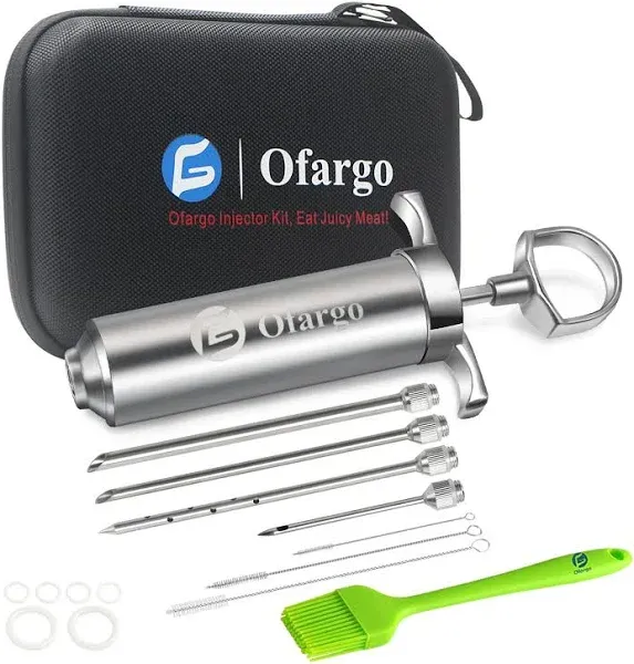 Ofargo 304-Stainless Steel Meat Injector Syringe with 3 Marinade Needles and Travel Case