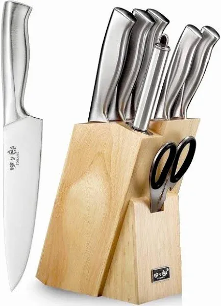 Knife Set, 8 Piece German Stainless Steel Hollow Handle Manual Knife Sharpene...