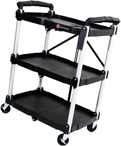 Adam's Foldable Detailing Cart - Collapsible Storage Utility Rolling Service Cart for Tools, Auto, Home, Garage, Car, Boat, Truck, RV, and More