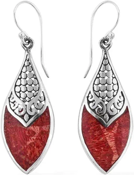 Sterling Silver Sponge Coral Solitaire Earrings