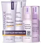 Keranique Hair Products Set for Thinning Hair - Volumizing Shampoo, Conditioner, Follicle Booster Serum, Spray for Fine Texture Boost, and Keratin Repair for Women