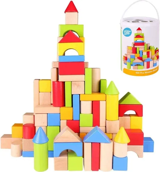 Pidoko Kids Wooden Blocks 100 Pcs Building Blocks for Toddlers