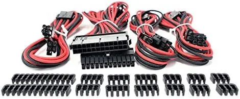 Micro Connectors Premium Sleeved PSU Cable Extension Kit - Red/ Black