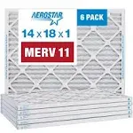 Aerostar 14x18x1 MERV 11 Pleated Air Filter, AC Furnace Air Filter, 6 Pack (Actual Size: 13 3/4" x 17 3/4" x 3/4")