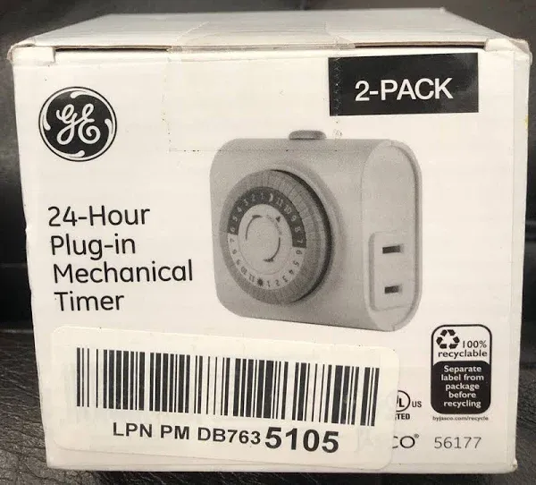 24-Hour Indoor Plug-In Outlet Timer, 1 Polarized Outlet, Timers for Electrical O