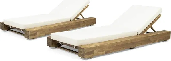 Afuera Living Outdoor Acacia Wood Chaise Lounge in Teak (Set of 2)