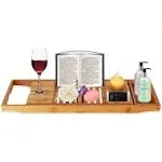 SereneLife Luxury Bamboo Bathtub Shower Caddy Tray Organizer with Wine Holder