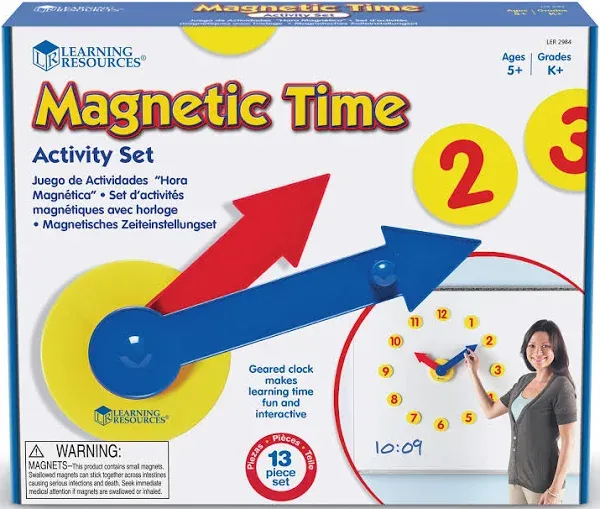 Learning Resources Magnetic Time Activity Set, Homeschool, Time Telling, Basic Math Skills, Giant Demo Clock, Whiteboard Accessories, Grades K+, Ages 5+