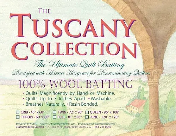 Hobbs Batting Tuscany 100% Washable Wool 72in x 96in, 72" x 96"/Twin