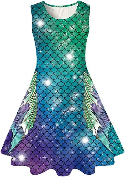 Funnycokid Girls Mermaid Sleeveless Dress