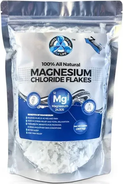 All Natural Magnesium Chloride Flakes, High Potency Absorption, Chloride Wins Over Epsom, Magnesium Directly from The Source, Numerous Health Benefits - 2lb Bulk Bag (1 Pack)