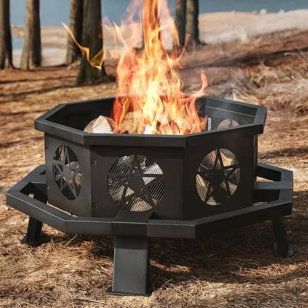 35 inch Outdoor Wood Burning Fire Pit with Cooking Grill