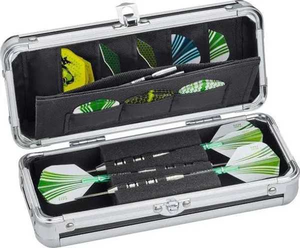 Sole Aluminum Slim Profile Dart Case Holds 3 Steel Tip and Soft Tip Darts with Enough Space to Keep Flights in Shape, Features Built-In Pockets for Other Accessories,Black