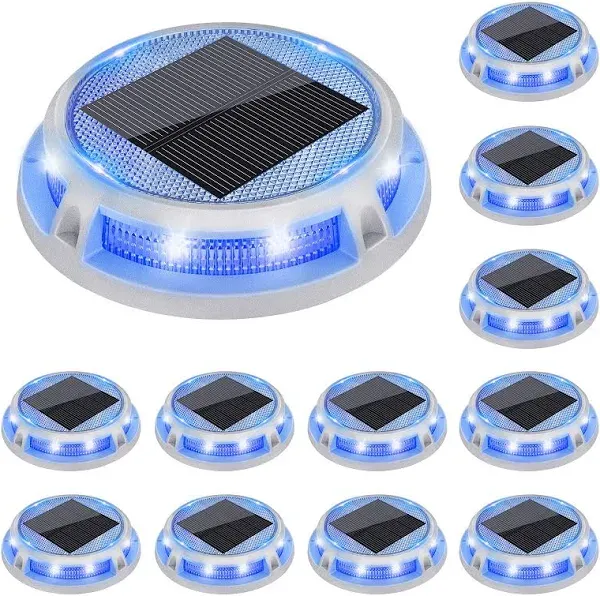  Solar Driveway Lights Dock Outdooor Waterproof Marker Lights,12 White+Blue