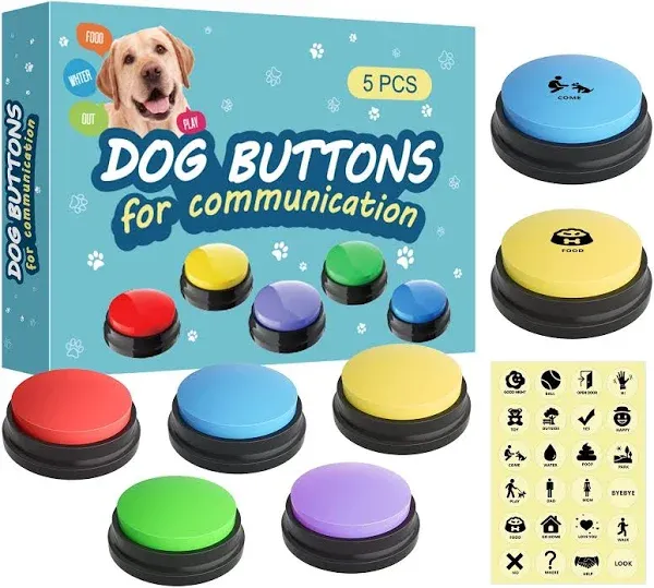 5 Pack-Dog Buttons for Communication Starter Pack,??? ??????? ????,Training Pet to Speaking Buttons,Speech Buttons with Words Voice Record Buttons,Push Buttons to Talk-Dog Gifts&Stuff