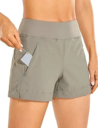 CRZ YOGA Women's Lightweight Mid Rise Hiking Shorts 4'' - Stretch Athletic Summer Travel Outdoor Golf Shorts Zip Pockets