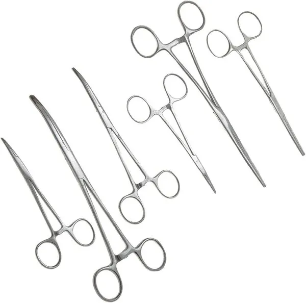 SE Ultimate 6-Piece Hemostat Set - Stainless Steel, Straight and Curved Forceps for Crafts, Fishing Lines, Sewing, Doll Making, Hobbies - HEMO-SET-6