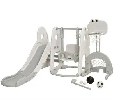 Costway 6-in-1 White Toddler Slide and Swing Set Climber Playset w/Ball Games