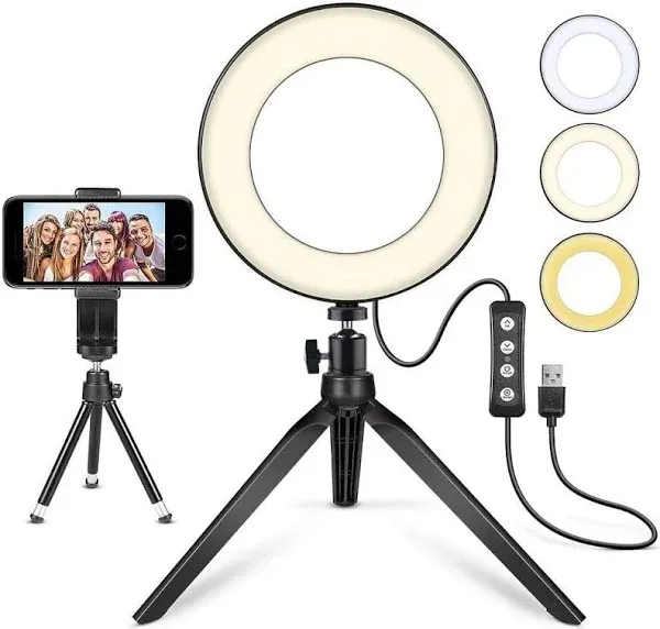 Mactrem Mini 6" LED Ring Light with Tripod Stand