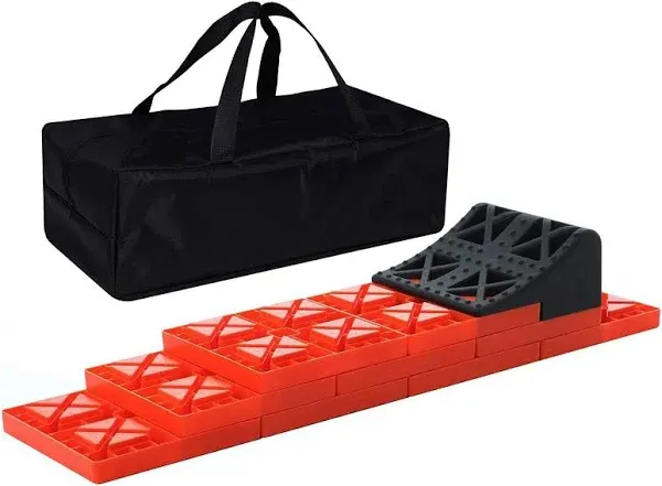 Homeon Wheels RV Leveling Blocks, One Top Tire Wheel Chock and 9 Pack Interlocking Leveling Blocks with Carrying Bag, Heavy Duty Camper Leveling Blocks and Chocks Anti-Slip Pads Design (WH-303)