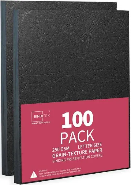 Binditek 100 Pack 13 Mil Slight Linen-Texture Paper Binding Presentation Covers, 90lb Un-Punched Binding Back Covers for Business Documents, School Projects, 8-1/2 x 11 Inches, Black