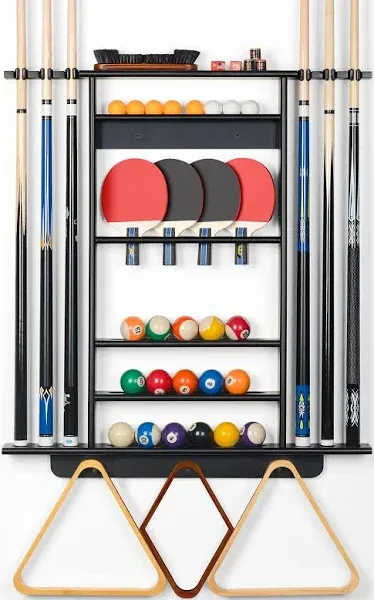 XCSOURCE Pool Cue Rack, 2-in-1 Pool Stick & Ping Pong Paddle Holder, 100% Solid Pine Wood Wall Mount Holds Billiards and Table Tennis Accessories for Man Cave, Billiard Room, Game Room, Bar Room