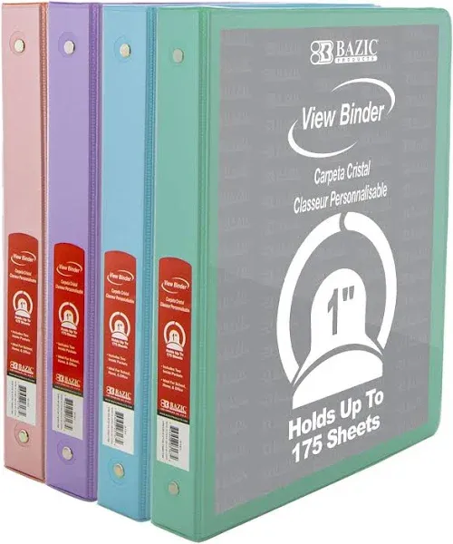 Bazic 1" Asst. Pastel Color 3-Ring View Binder w/ 2-Pockets