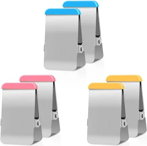 Chip Clips Heavy Duty,12 Pack Chip Bag Clip with Colored Silicone,Stainless Steel Bag Clips for Food Snack, Flat Metal Clamp for Office Kitchen