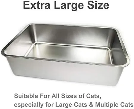 Extra Large Metal Cat Litter Box Stainless Steel Durable Litter Pan for Large