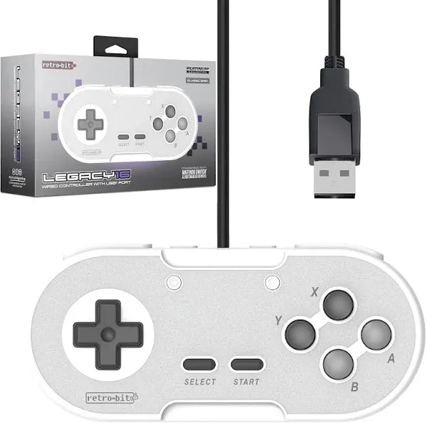 Retro-Bit Legacy 16 Wired USB Controller - Features Home, SS & ZL/ZR Buttons - for Switch, PC, MacOS, RetroPie, Raspberry Pi - Classic Grey