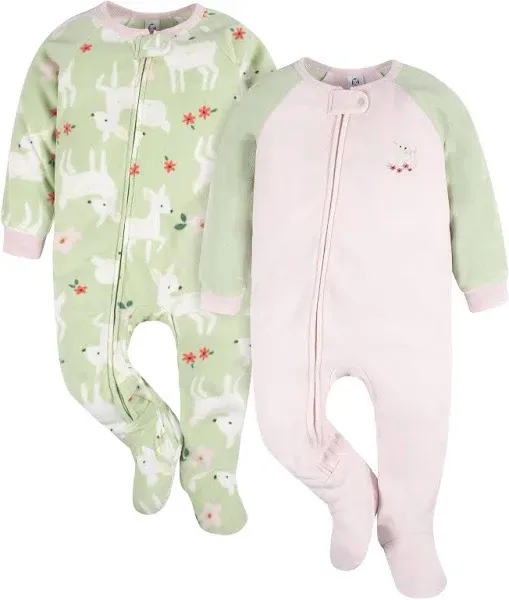 Gerber Baby Girls' Toddler Loose Fit Flame Resistant Fleece Footed Pajamas 2-Pack