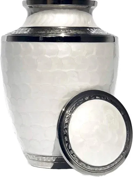 Eternal Harmony Cremation Urns for Human Ashes Adult Female & Male - Elegant Cremation Urns for Burial with Velvet Bag, Handcrafted Funeral Urns for Adult Ashes Men & Women - Silver Pearl, Large