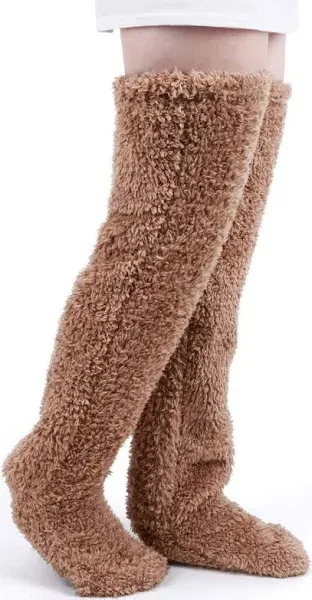 Over Knee High Fuzzy Socks Plush Slipper Stockings Furry Long Leg Warmers Winter Home Sleeping Socks