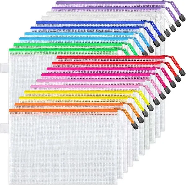 JARLINK 20 Pack 10 Colors Zipper Mesh Document Pouch, Letter Size/A4 Size, Plastic Water-Resistant File Bags, for School Office Supplies Cosmetics Travel Storage, Assorted Color