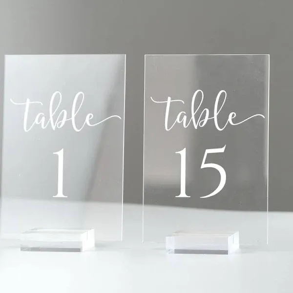 JINMURY Acrylic Wedding Table Numbers with Stand 4x6 Inch Acrylic Table Printed Calligraphy