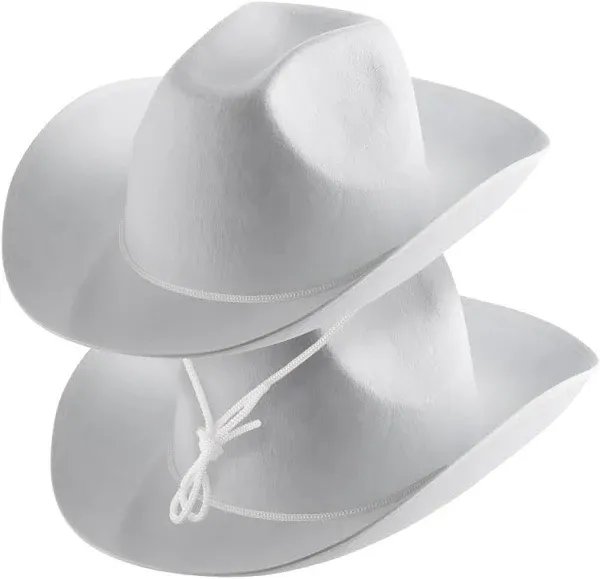 White Cowboy Hat - (Pack of 2) White Cowgirl Hat for Women and Men with Adjustable Neck Drawstring, Dress-up Parties, and Play Costume Accessories, Fits Most Teen Girls Boys, and Adults