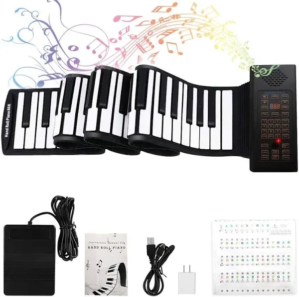 88 Keys Roll Up Piano with Pedal Upgraded Numeric Portable Piano Sticker Keyboard for Kids Beginner