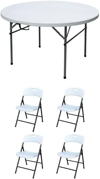 Plastic Development Folding Banquet Table w/ (4) Folding Chairs Outdoor White