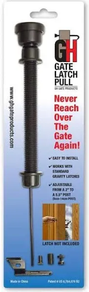 EZHT001 Gate Latch Pull Gate Opener Black Adjustable from 2" to 5.5" Posts