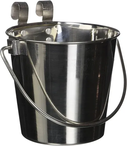 Heavy Duty Stainless Steel Flat-Sided Hanging Bucket with Dual Hooks – 6 Quarts - Rust-Free & Durable Feeding and Watering Pail for Dogs & Pets – Perfect for Kennels, Crates, Cages, & Fence