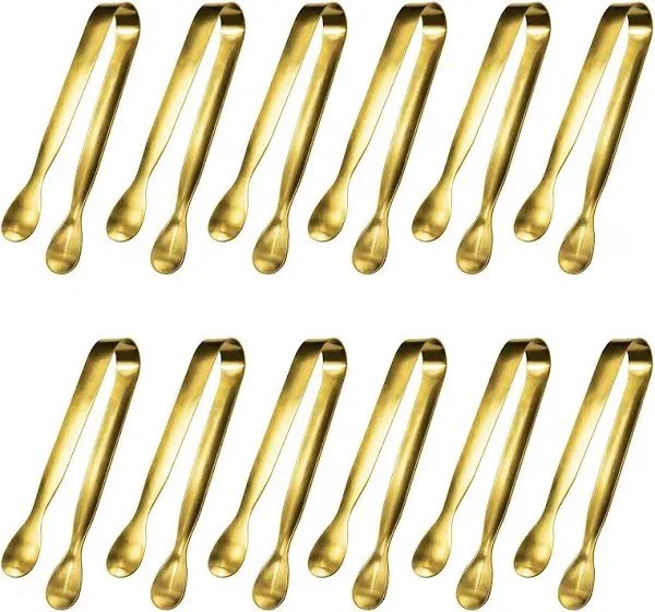 JCREN 12 Pcs Tongs Serving Tongs Stainless Steel Tongs for Serving Food gold