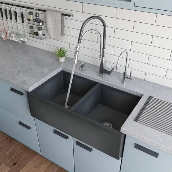 ALFI 33" Reversible Double Fireclay Farmhouse Kitchen Sink ABCO3318DB