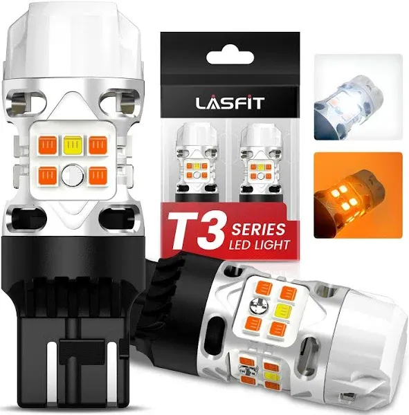 LASFIT T3 7443 7444 Switchback LED Bulb Front Turn Signal CANBUS Error Free White Amber NEW 500% Brighter 7444NA W21W DRL Parking Light Built In Resistor Anti Hyper Flash, Standard Socket (2pcs)