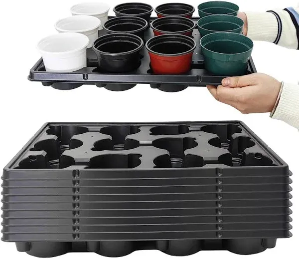 12 Cell Round Nursery Pots Trays Durable Seedling Shuttle 16.85&#034; × 12.6&#034; 10-Pack