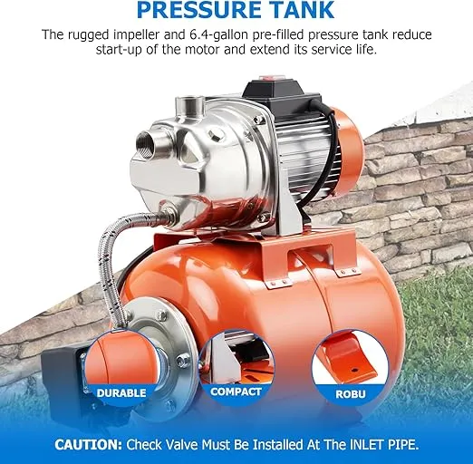 1HP Shallow Well Pump with Pressure Tank, Stainless Steel, 115V Irrigation Pump, Automatic Water Booster Jet Pump for Home, Garden, Lawn