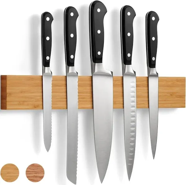 LARHN Magnetic Knife Holder for Wall, 16″ - Powerful Knife Magnetic Strip for Knives, Utensils and Tools - Not Compatible with Refrigerators - 100% Solid Bamboo