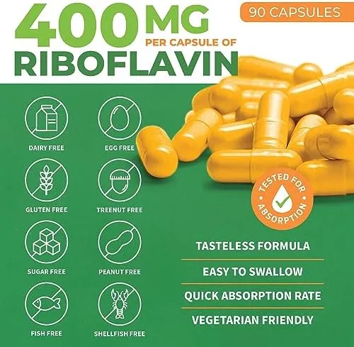 Riboflavin Vitamin B2, 400 mg, 90 Vegetable Capsules