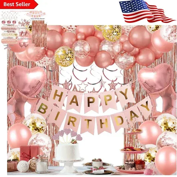 Rose Gold Birthday Party Decorations, Happy Birthday Banner, Rose Gold Rosegold