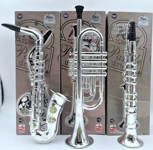 Toy Instruments Set Trumpet, Saxophone and Clarient with Standard Keys in Perfect Pitch are Easy and intuitive to Create Real Music. Instruments Measures 16 inches in Length.